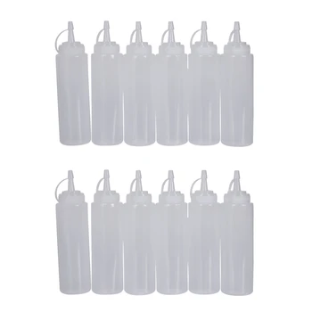 12 прозрачных белых пластиковых бутылок для соуса, кетчупа и масла 8 унций
