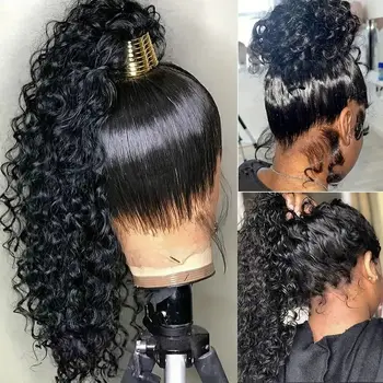 13 * 6 Кружевных фронтальных кудрявых париков из человеческих волос с 4C краями, детские волосы вокруг Бразильского 360 Кружевных фронтальных париков Remy Hair для женщин
