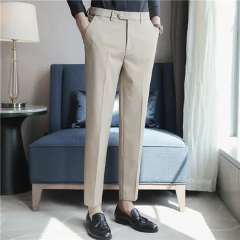 2023 Новые мужские брюки из негладкой ткани, Тонкий прямой Черно-белый повседневный костюм, мужские деловые брюки Little Feet