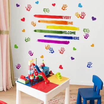 2шт Цветная линия, отпечаток руки, наклейка на стену с любовью, эстетическое искусство, фоновая стена, детская комната, украшение комнаты, наклейка на стену Ms8399