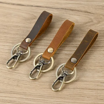 3 шт. Кольца для ключей из натуральной кожи Crazy Horse, кожаные винтажные брелки для мужчин и женщин, брелок для ключей, маленький подарок
