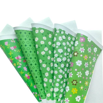 46x135 см Серия с зеленой цветочной печатью, синтетическая кожа, винил, искусственная ткань для пошива сумок, бантов, мешочков, сумок, поделок, 1,0 мм
