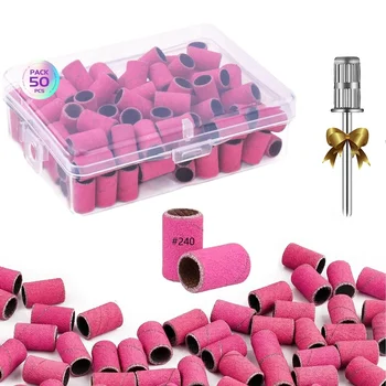 50 шт. Набор шлифовальных лент с зернистостью 240 и насадкой для ногтей 3/32 для электрической пилочки для ногтей Pink Professional