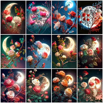 5D Алмазная картина в полный рост Лунная Мозаика Набор для Вышивания Крестом Розы Цветочное хобби и Рукоделие Украшение Спальни