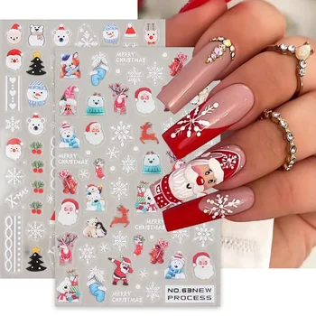 5Д рельеф мультфильм Лось Санта Клаус Снеговик наклейки для ногтей украшения клей слайдер Снежинка маникюр фольга советы