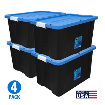 HART 27-галлонный пластиковый контейнер для хранения с защелкой, черный, комплект из 4-х контейнеров для хранения
