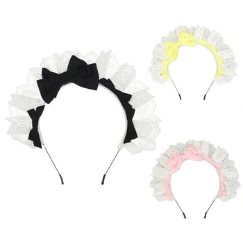 MXMB Готическая повязка на голову, кружевной обруч для волос горничной, декор с бантиками для женщин