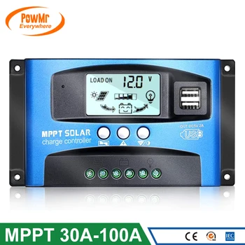 PowMr Солнечный MPPT 100A 60A 50A 40A 30A Контроллер Заряда Двойной USB ЖК-Дисплей 12 В 24 В Панель Солнечных Батарей Зарядное Устройство Регулятор нагрузки