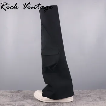 Rick/ Винтажные женские сапоги выше колена, Парусиновые Стрейчевые Роскошные Эластичные Повседневные Черные дизайнерские трендовые ботинки Botas Mujer