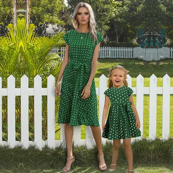 SKMY 2023, новая одежда для мамы и дочки, летнее праздничное платье с принтом в горошек, Повседневные Свободные платья без рукавов с поясом.