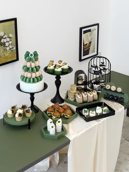 SWEETGO-Матовые Черные Подставки для тортов, Подносы из темно-зеленого дерева, Поставщик десертных столов, Подходящая Витрина для украшения торта, Инструменты для вечеринок