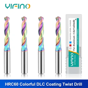 YIFINO 1,0-4,0 мм Для Алюминия HRC60 С Красочным DLC Покрытием Из Вольфрамовой Стали С Фиксированным Хвостовиком Для Сверления Спиральных Сверлильных Инструментов