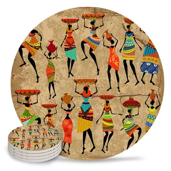 Африканские женщины в этническом стиле Черные Женщины Круглая подставка Журнальный столик Коврики Кухонные Принадлежности Впитывающие Керамические подставки
