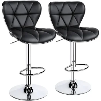 Барный стул Alden Design с регулируемой средней спинкой из искусственной кожи, комплект из 2 предметов, черный