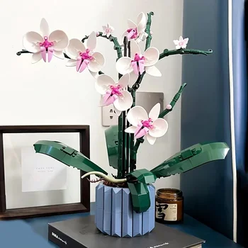 Блок Букета орхидеи, цветочные Суккуленты, Строительные блоки в горшках MOC 10311, Декор для растений, Романтический набор для сборки строительных игрушек, подарок для девочки