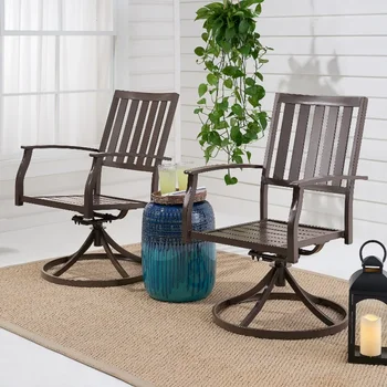 Вращающиеся стулья для патио на открытом воздухе из коричневой стали Camrose Farmhouse, набор из 2 штук