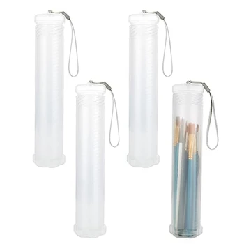 Выдвижной пластиковый футляр для кисти из 4 частей, прозрачный Длинный держатель для кисти, тюбик для хранения карандаша, контейнер для карандашей