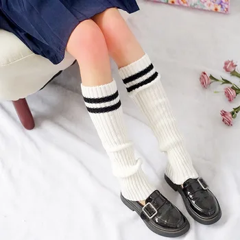 Гетры в черно-белую полоску, Длинные носки в японском стиле, чулки в стиле колледжа JK, Y2K, чехол для ног, Зимние Теплые манжеты для ботинок
