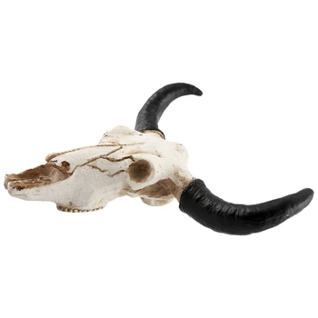 Голова черепа коровы из смолы, настенный декор, 3D Скульптура животного дикой природы, Фигурки, поделки, Рога для домашнего декора на Хэллоуин