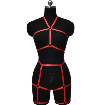 Готический Фетиш Комплект с подвязками с высокой талией, женский Сексуальный Боди-кейдж, пояс для бондажа, Чулки с подвязками, Бюстгальтер для боди-бондажа с подвязками