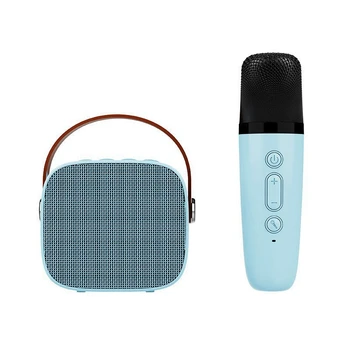 Динамик Bluetooth Синий Динамик с микрофоном - Караоке-машина с беспроводным микрофоном - Портативный динамик для караоке-бара (синий)