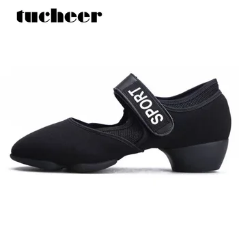 Женская спортивная обувь для джазовых танцев с мягкой подошвой, дышащая сетчатая танцевальная обувь национального стандарта на низком каблуке