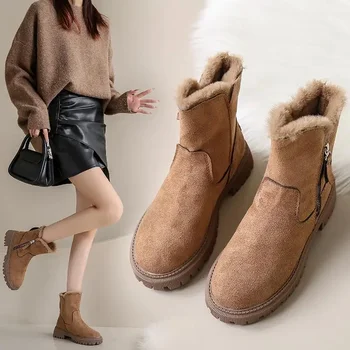 Зимние ботинки для женщин 2023, Новая зимняя двусторонняя кожаная Короткая утепленная хлопчатобумажная обувь Dr.