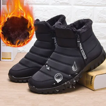 Зимние мужские ботильоны, водонепроницаемая нескользящая мужская повседневная обувь, сохраняющая тепло, плюшевая обувь для пары больших размеров, Chaussure Homme