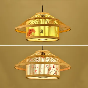 Китайский бамбуковый фонарь Люстра с точечными светильниками Ресторан с проживанием в семье Ресторан Hot Pot Соломенная шляпа Декоративные подвесные светильники