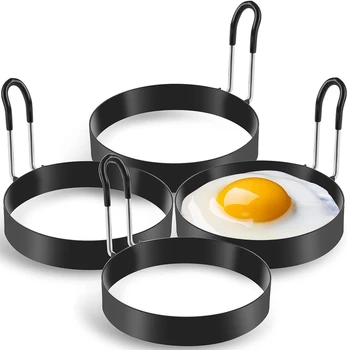Кольца для яиц, 4 упаковки колец для приготовления яиц из нержавеющей стали, Форма для блинов для жарки яиц и омлета