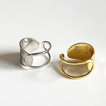 Кольца из стерлингового серебра 925 пробы Для женщин, Золотое Полое Простое минималистичное кольцо с открытым пальцем, Модная женская бижутерия в подарок