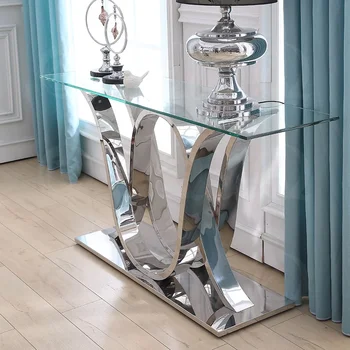 Комплект мебели для гостиной со стеклянной столешницей из нержавеющей стали, металлический консольный стол