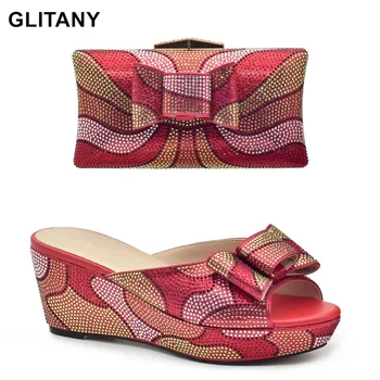 Красные итальянские туфли с соответствующими сумками для женщин Модные итальянские женские свадебные туфли-лодочки с сумочкой Африканские женские туфли и сумки