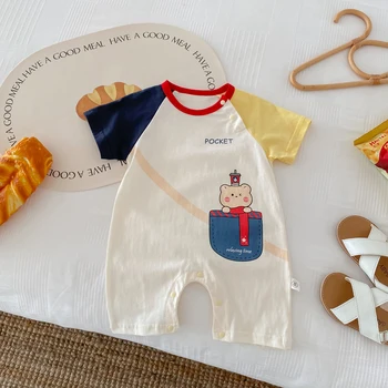 Летние комбинезоны для маленьких мальчиков и девочек, хлопковый комбинезон с короткими рукавами для новорожденных 0-2 лет, одежда для новорожденных