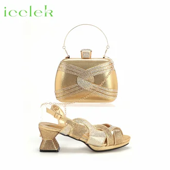 Модная женская обувь золотого цвета высокого качества на удобном каблуке, комплект сумок в тон для свадебной вечеринки