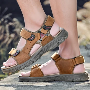 Мужские классические пляжные сандалии, летняя повседневная нескользящая обувь с круглым носком в стиле ретро, походные тапочки большого размера, Sandalias De Plataforma
