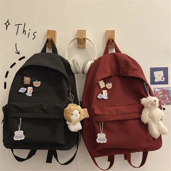 Нейлоновый школьный ранец большой емкости для женщин и мужчин, Корейский рюкзак Harajuku Ulzzang, однотонный рюкзак, школьная сумка для старшеклассников, сумка для студентов колледжа