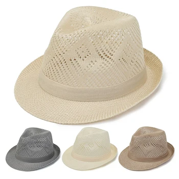 Новая Летняя Обжимная Пляжная Шляпа для Мужчин, Открытые Шляпы с Широкими Полями, Модная Женская Джазовая Кепка, Однотонные Дышащие Панамы
