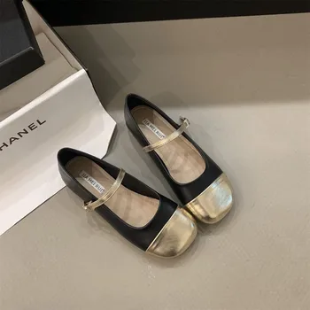 Новые женские Босоножки с квадратным носком, туфли-лодочки с золотым носком, лоскутные модельные туфли на среднем каблуке, разноцветные дизайнерские Zapatos Mujer New