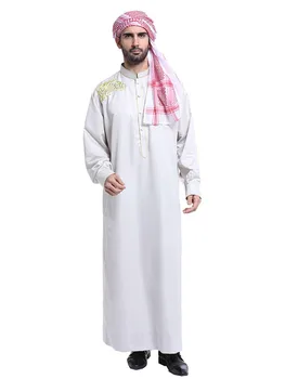 Новый Мусульманский Мужской Джубба Тобе Исламская Одежда Рамадан Мужская Абая Тоб Длинный Халат Саудовская Одежда Мусульманский Кафтан Джуба Дубай Арабское Платье