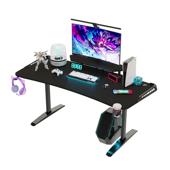 Огромный игровой стол с полкой для монитора, Большой компьютерный стол для ПК со светодиодной подсветкой, Игровой стол для геймера в спальне, домашнем офисе