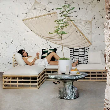 Открытый ротанговый диван для отдыха на балконе Maikol, сад во внутреннем дворе, открытый комбинированный диван из грубого ротанга