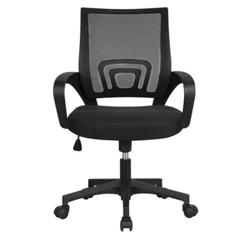 Офисное кресло с сеткой LISM, регулируемое по средней спинке, поворотное с подлокотниками, черный, серый