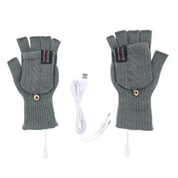 Перчатки с подогревом для женщин, набирающих текст, USB-грелки для рук для женщин и мужчин, теплые вязаные перчатки для набора текста на полпальца, зимние