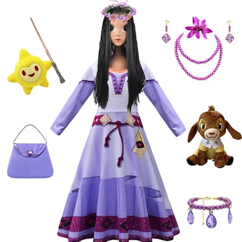 Платье с принтом Asha, Одежда для Косплея Принцессы Wish, Детское Фиолетовое Тонкое Платье, Элегантное Бальное Платье с 3D Принтом, Детский Костюм от 3 до 10 лет