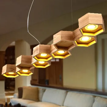 Подвесной светильник из дерева для гостиной, спальни, геометрический светильник, соты, столовая, фойе, украшение дома, подвесной светильник