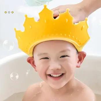 Регулируемая шапочка для детского шампуня для душа в форме короны, шапочка для мытья волос, шапочка для защиты ушей ребенка, безопасная детская насадка для душа