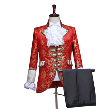 Роскошный красный смокинг с вышивкой, мужской костюм для ночного клуба из 3 предметов (куртка + жилет + брюки) Сценический свадебный костюм жениха певца Homme