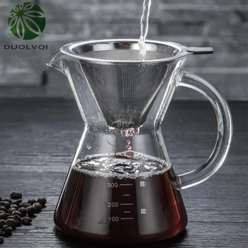Стеклянный кофейник объемом 400 мл, кофейный чайник, термостойкая кофеварка с воронкообразным фильтром из нержавеющей стали, разлейте кофе