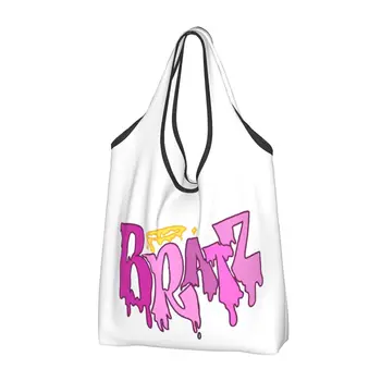 Сумка для покупок Y2k в стиле хип-хоп для девочек, прочная Большая, многоразовая, складная, сверхпрочная Экосумка для покупок Bratzs, Моющаяся Прикрепленная сумка